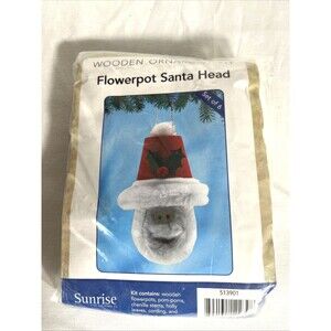 Sunrise Wooden Ornament Kit Flowerpot Santa Head Set of 6 Vintage Christmas NIP